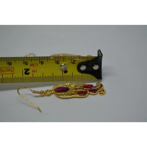 Fuschia Dangle Hook Earrings Abalone Accents Eclectic Abstract Stylized Floral - Picture 6 of 6